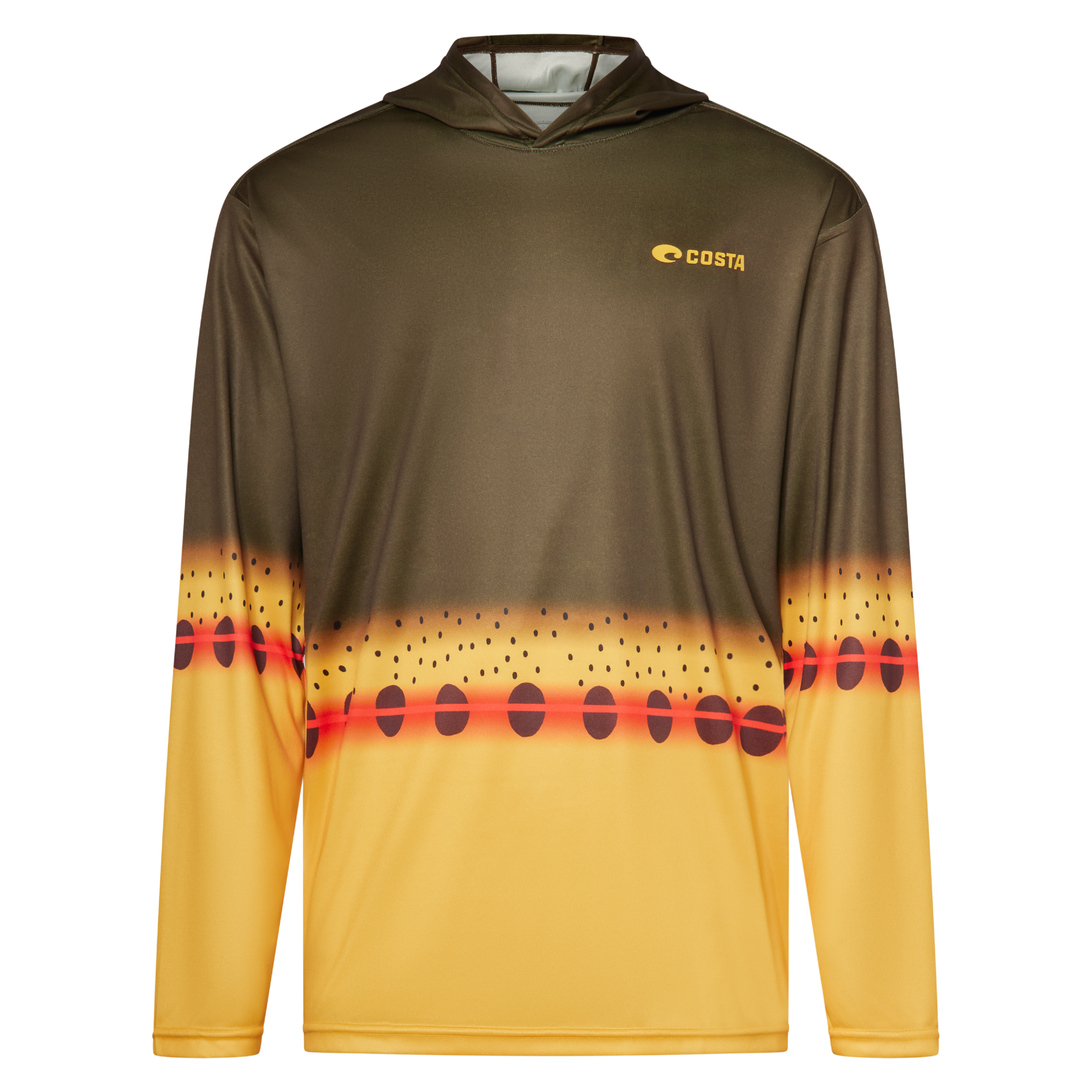 Costa Del Mar Lifestyle Technical Hood Graphic Fishskins T-Shirt Mens Golden Trout Print FQA401349-91O, L