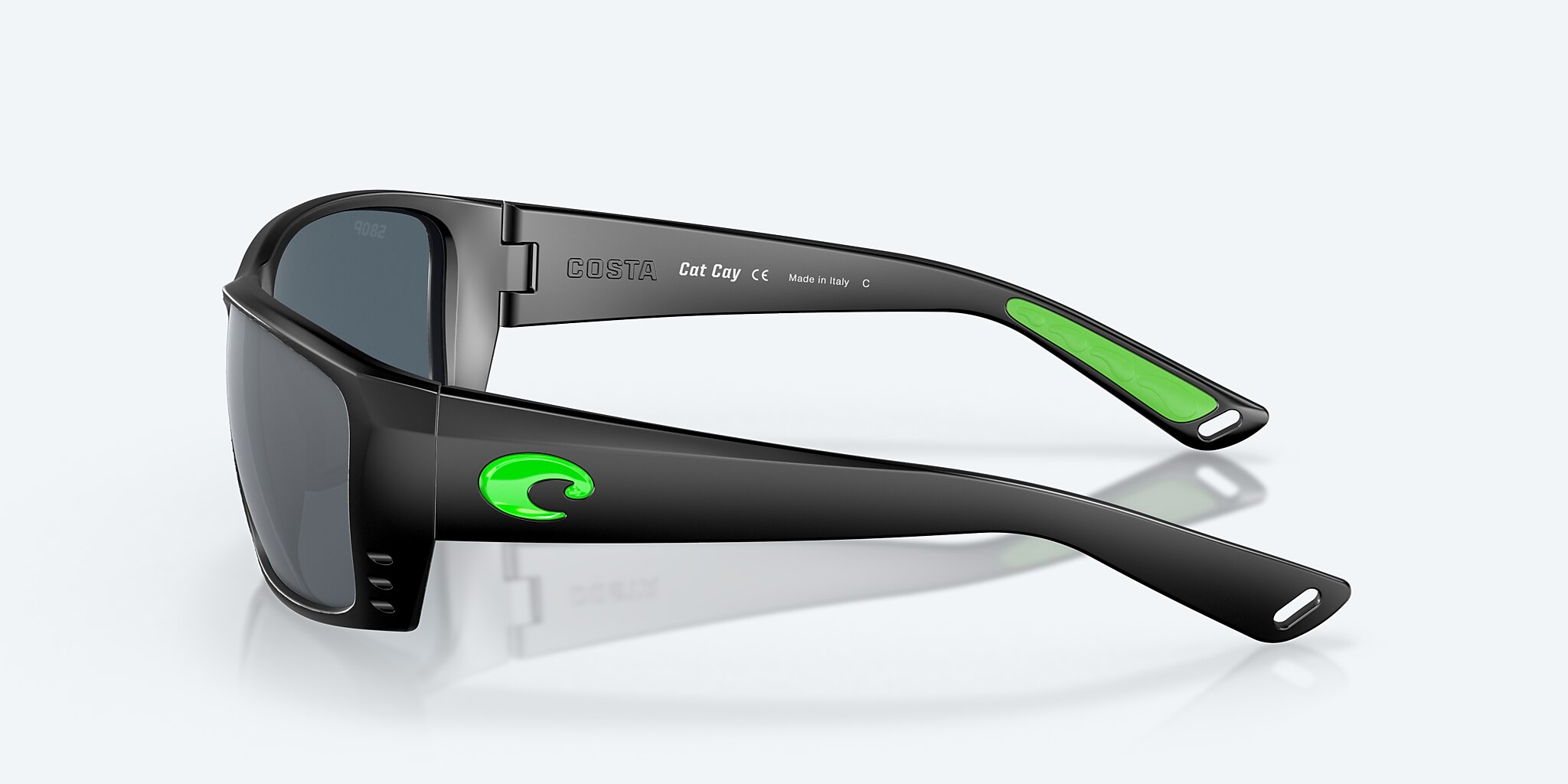 Sunglasses Costa Cat Cay M (61-10) with Gray Silver Mirror lens and Matte Black Green Logo frame Image 3 of 7