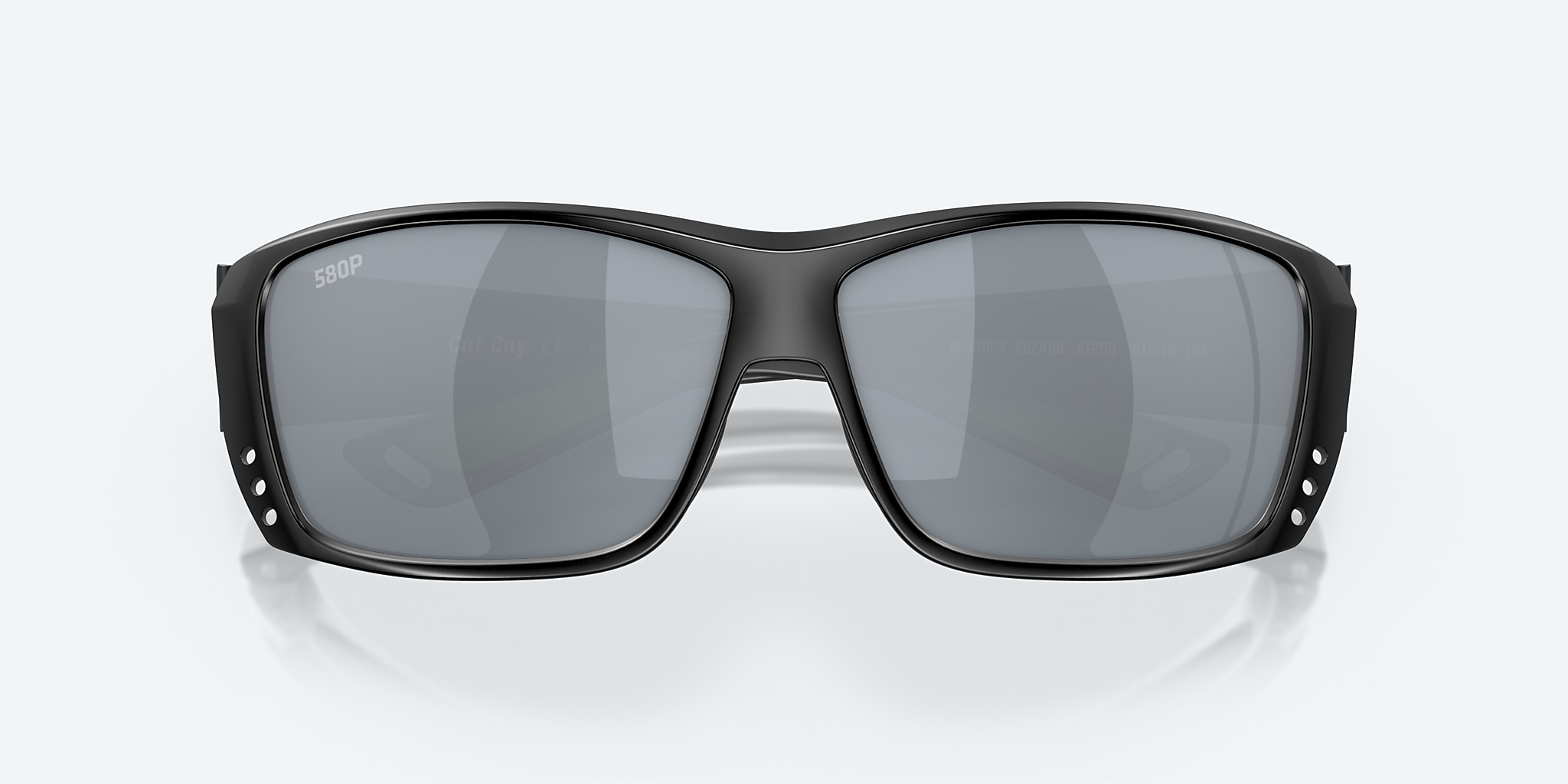 Sunglasses Costa Cat Cay M (61-10) with Gray Silver Mirror lens and Matte Black Green Logo frame Image 5 of 7