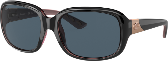 Costa Del Mar Gannet Polarized Women\'s Sunglasses Black Hibiscus Frames Only Costa Gannet M (58-17) with Gray lenses and Shiny Black  main image 3