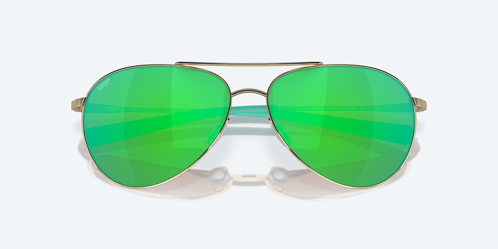 Sunglasses Costa Piper L (58-14) with Green Mirror lens and Shiny Gold frame Image 5 of 7 Sunglasses Costa Piper L (58-14) with Green Mirror lens and Shiny Gold frame Image 5 of 7