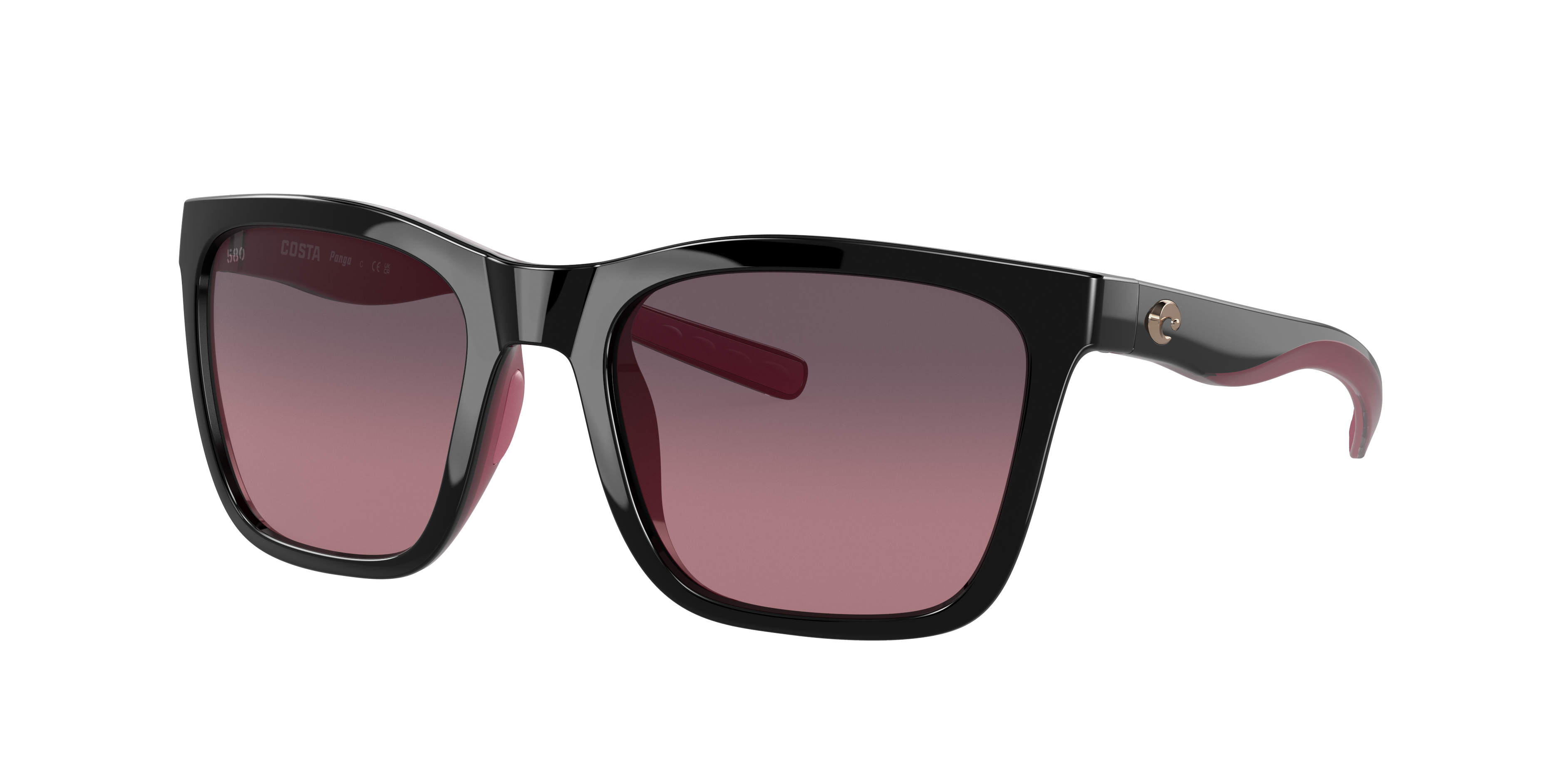 NEW COSTA DEL MAR women\'s panga square frame sunglasses in shiny black crystal f Costa Panga L (56-20) with Rose Gradient lenses and Black  main image 3
