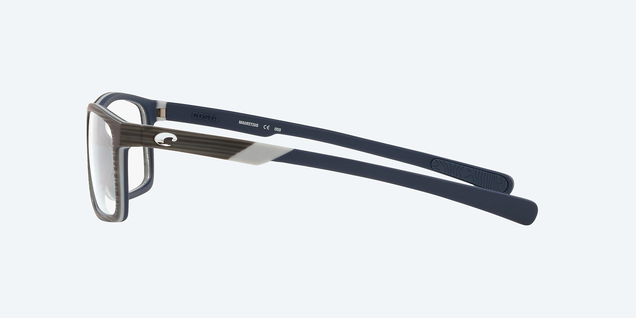 Eyeglasses Costa Ocean Ridge 100 S (55-15) with Demo Lens lens and Matte Silver Teak / Gray / Dark Blue frame Image 3 of 4