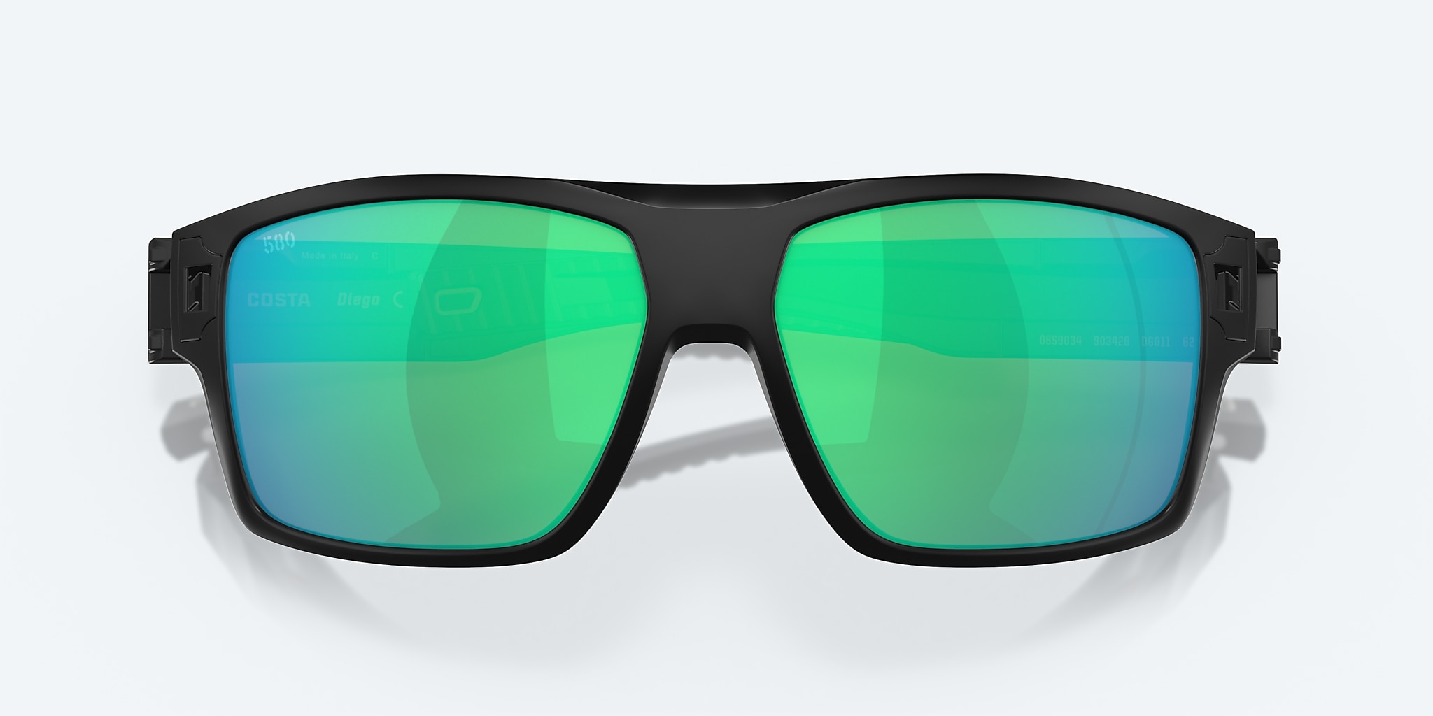 Sunglasses Costa Diego XL (62-14) with Green Mirror lens and Matte Black frame Image 5 of 7 Sunglasses Costa Diego XL (62-14) with Green Mirror lens and Matte Black frame Image 5 of 7