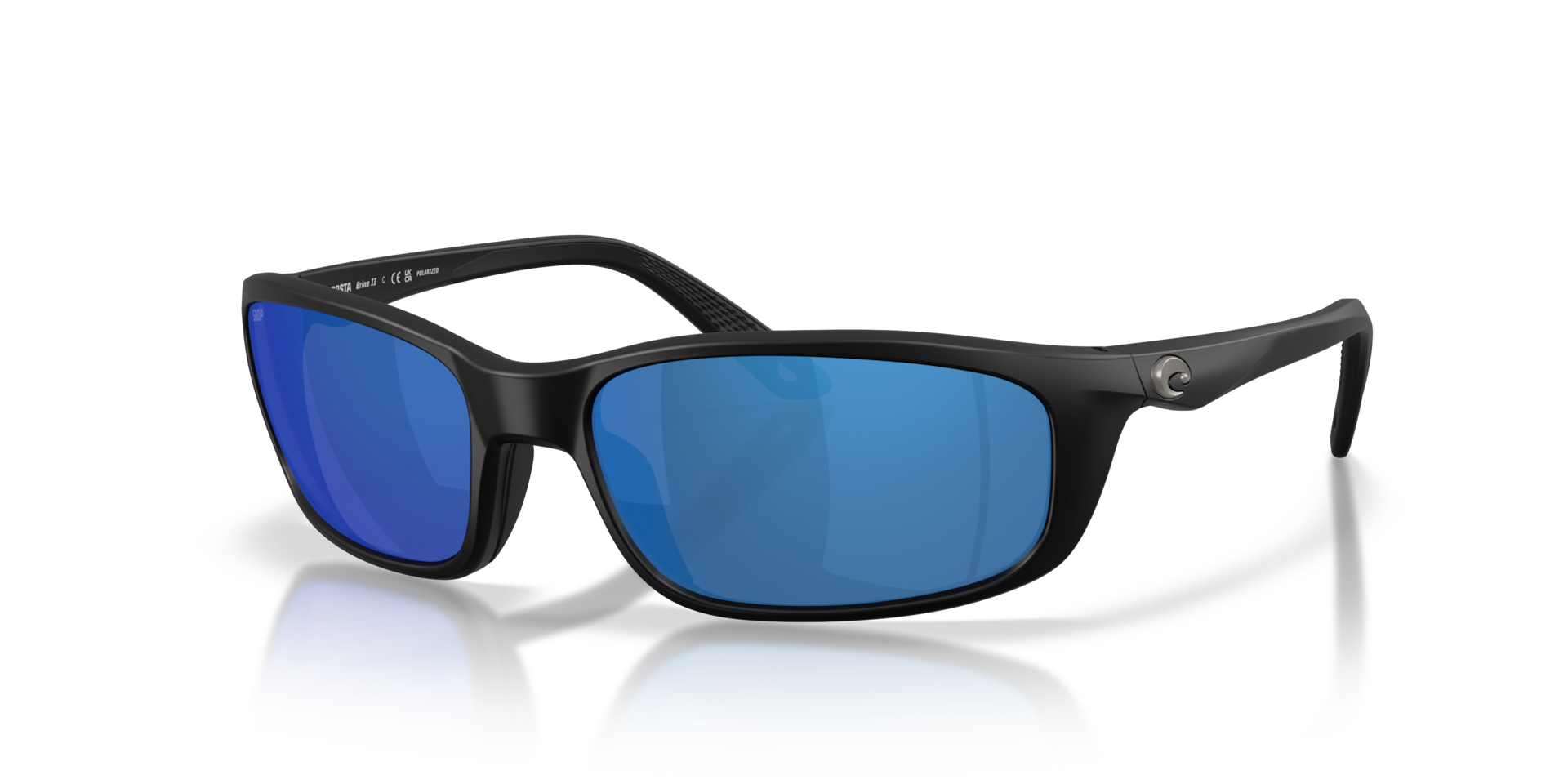 Costa Del Mar Brine II Black Frame Blue Mirror 580P Lens 06S9134-91340259 in Black/blue Mirror