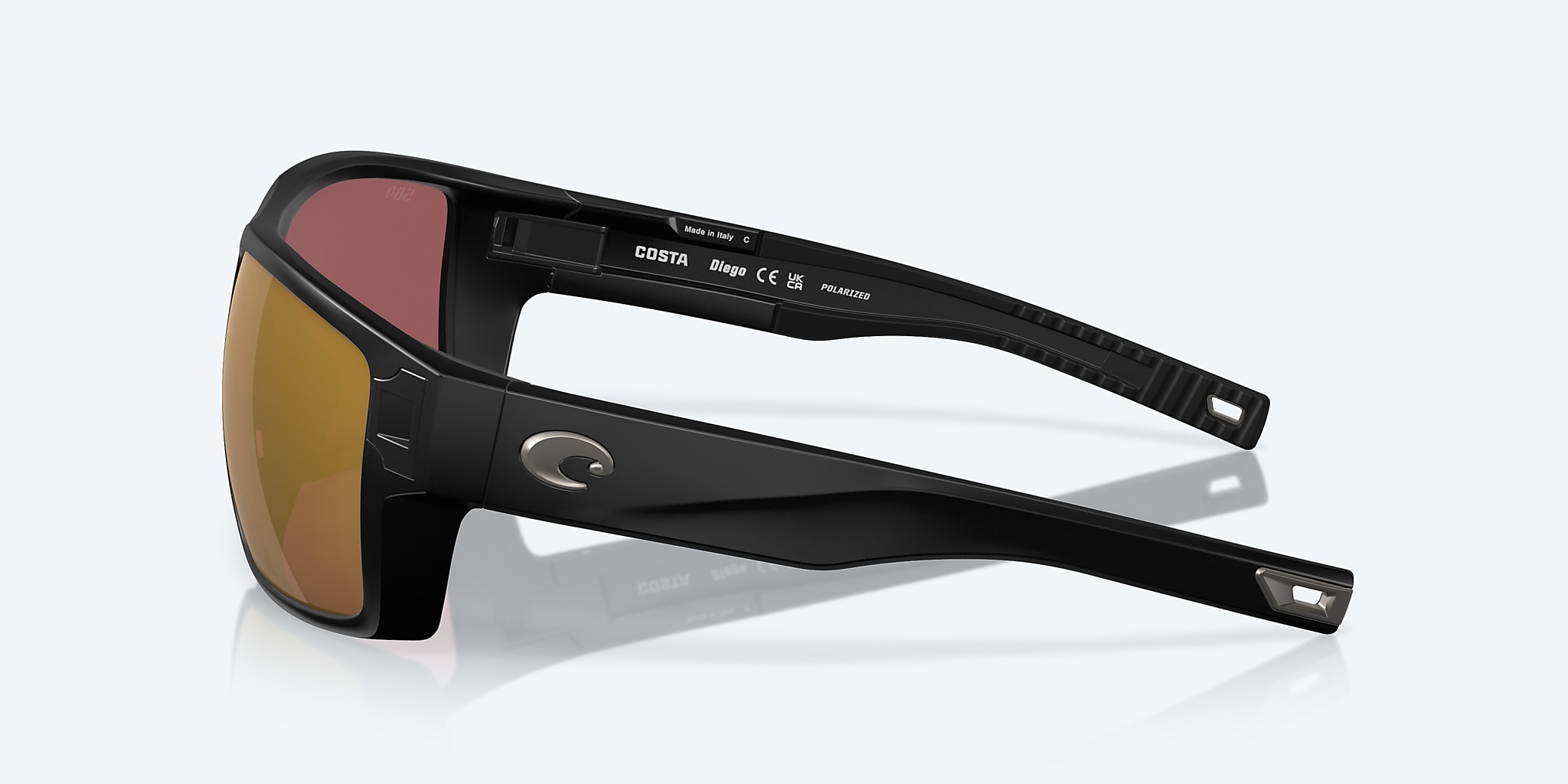 Sunglasses Costa Diego XL (62-14) with Gold Mirror lens and Matte Black frame Image 3 of 7 Sunglasses Costa Diego XL (62-14) with Gold Mirror lens and Matte Black frame Image 3 of 7