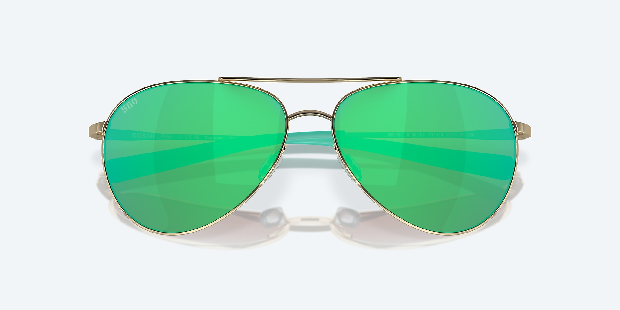 Sunglasses Costa Piper L (58-14) with Green Mirror lens and Shiny Gold frame Image 5 of 7 Sunglasses Costa Piper L (58-14) with Green Mirror lens and Shiny Gold frame Image 5 of 7