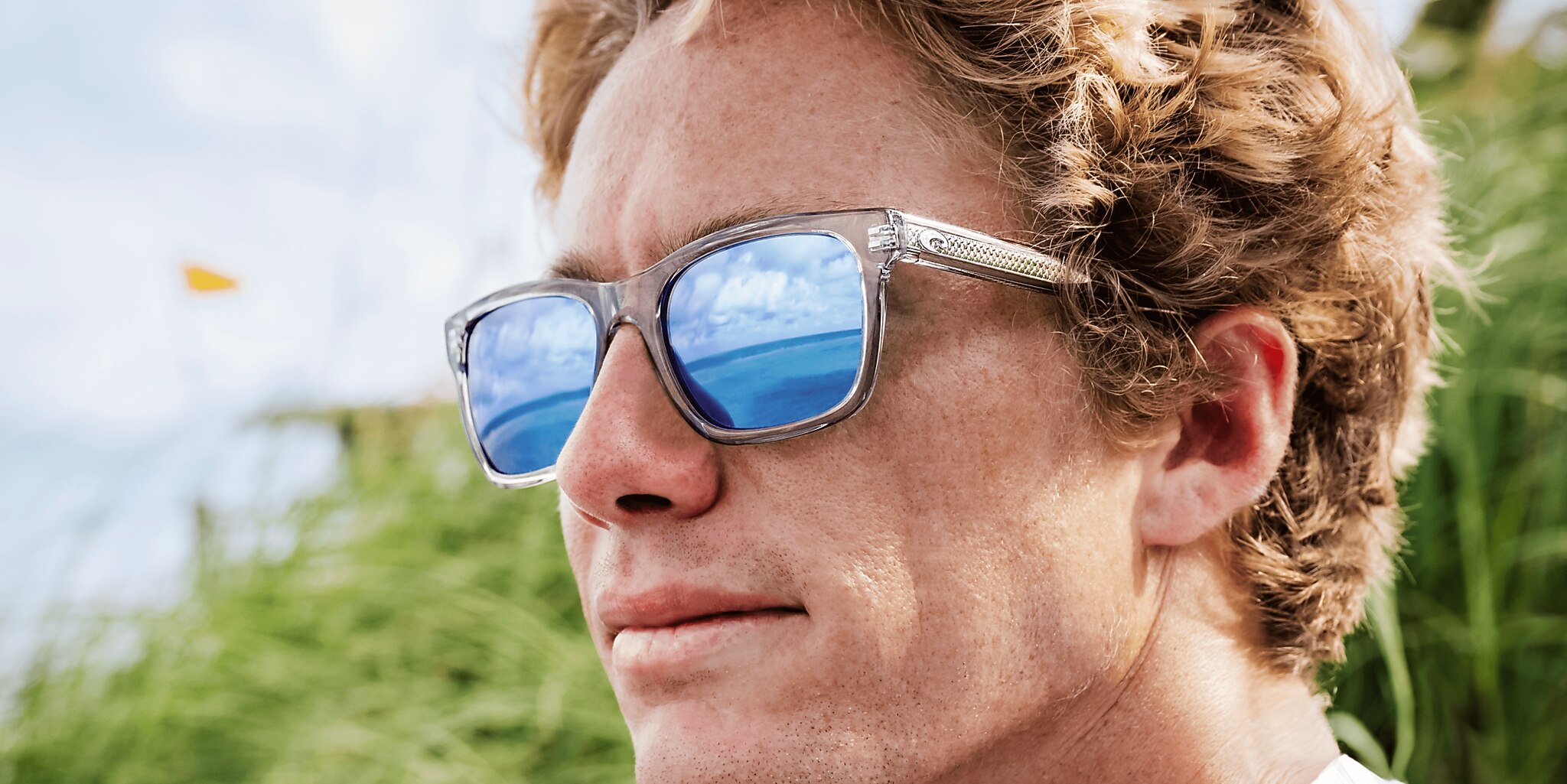 Costa Tybee M (55-19) with Blue Mirror lenses and Shiny Black Kelp