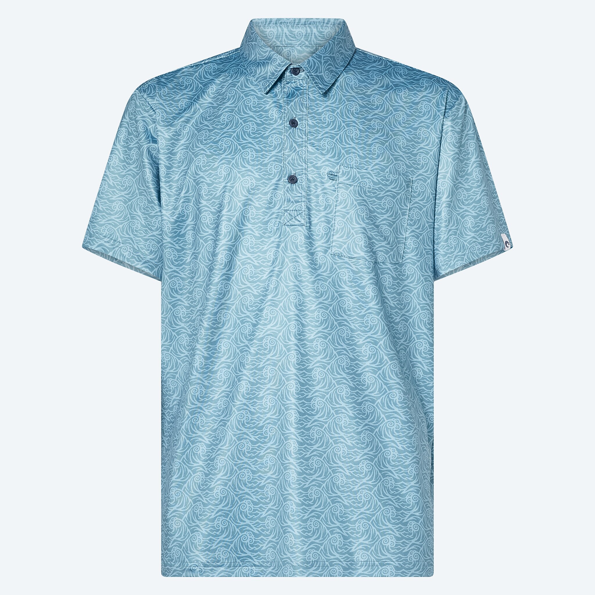 Apparel Woodcut Print Heron Blue Costa Ss Voyager Polo Printed Image 1 of 6