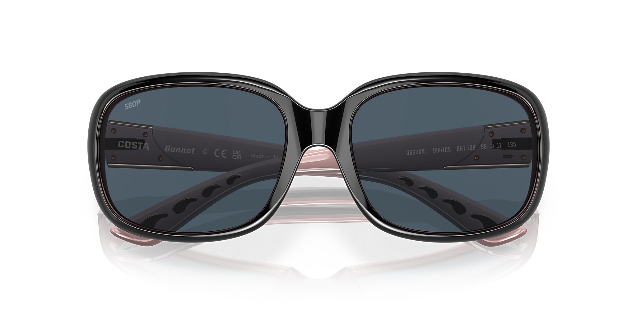 Costa Gannet M (58-17) with Gray lenses and Shiny Black/Hibiscus