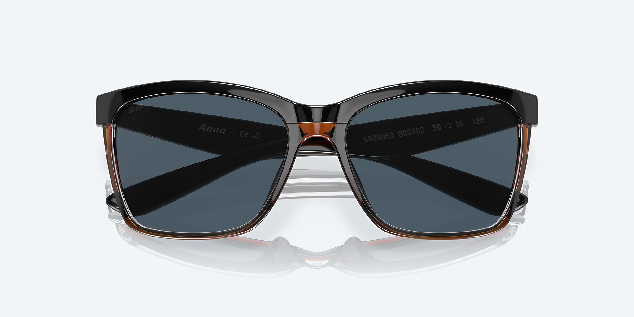 Sunglasses Costa Anaa S (55-16) with Gray lens and Shiny Black On Brown frame Image 5 of 7