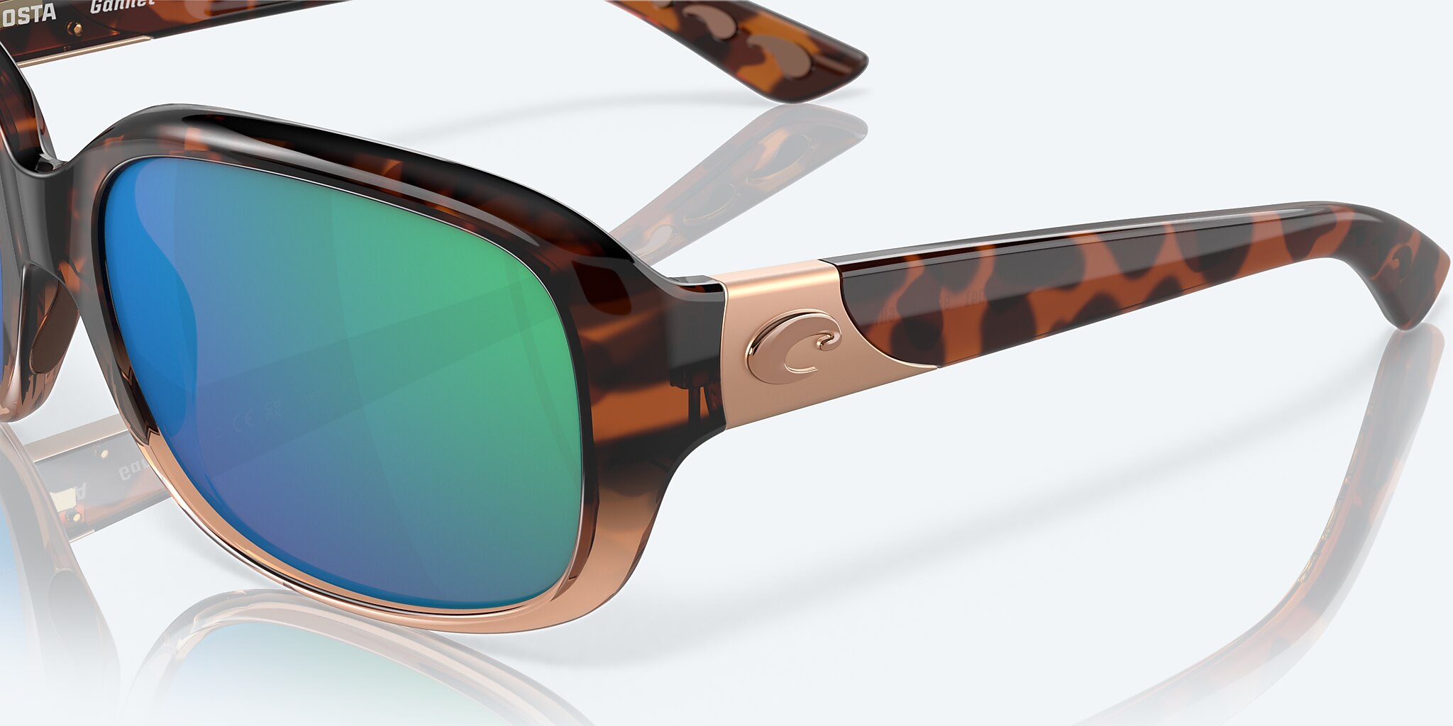 Lunettes de soleil Costa Gannet M (58-17) avec Effet miroir Vert verre et Dégradé écaille de tortue brillant monture Image 6 de 7