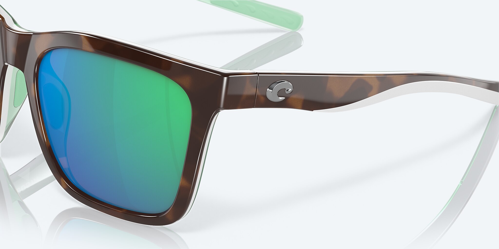 Sunglasses Costa Panga XXL (56-20) with Green Mirror lens and Shiny Tortoise/White/Seafoam Crystal frame Image 6 of 7