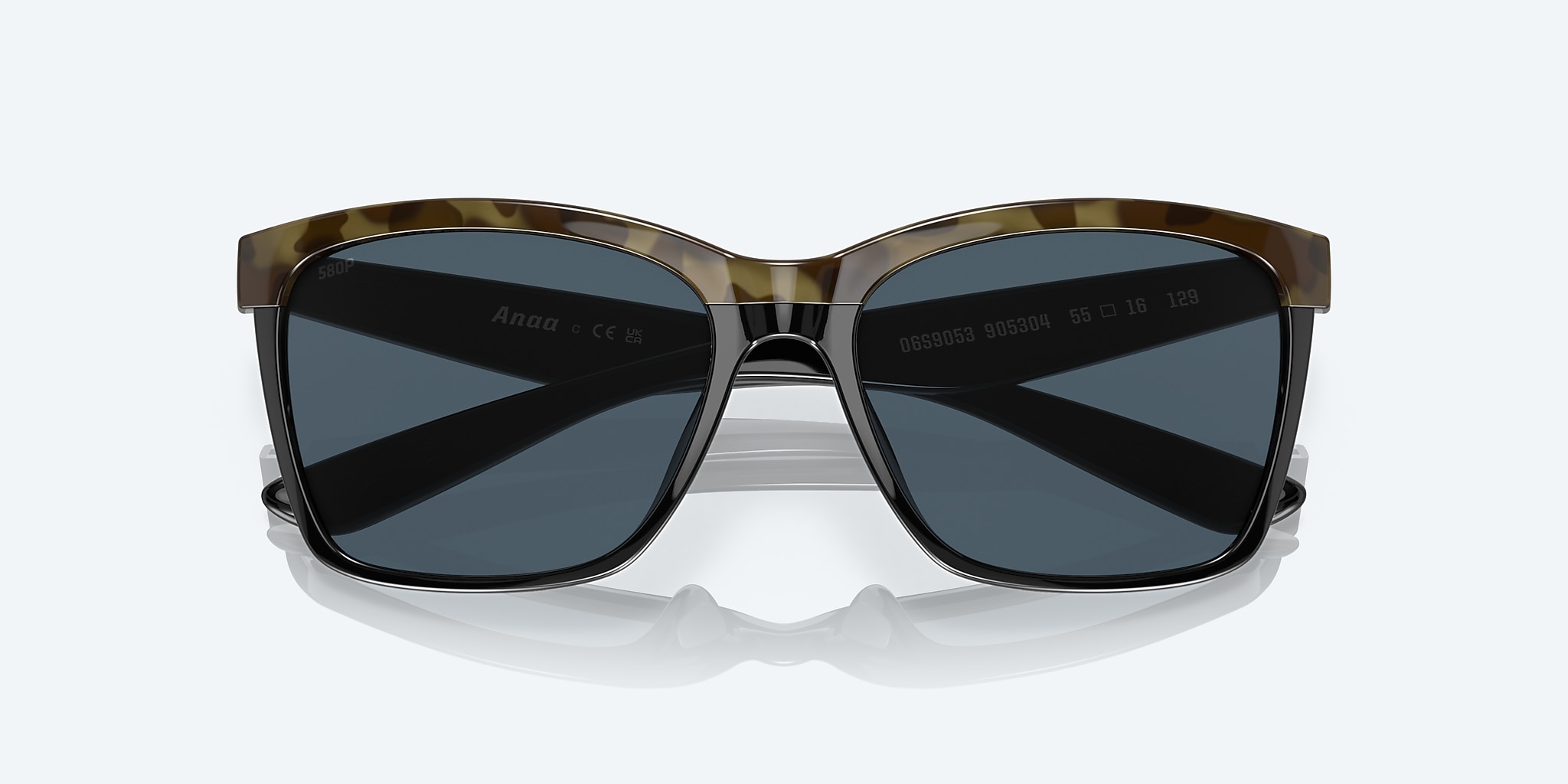Sunglasses Costa Anaa S (55-16) with Gray lens and Shiny Olive Tortoise On Black frame Image 5 of 7
