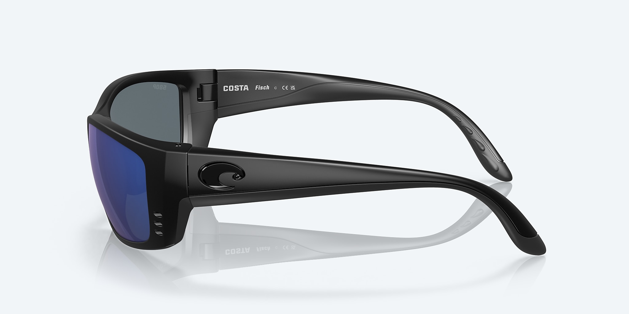 Sunglasses Costa Fisch XL (64-17) with Blue Mirror lens and Blackout frame Image 3 of 7