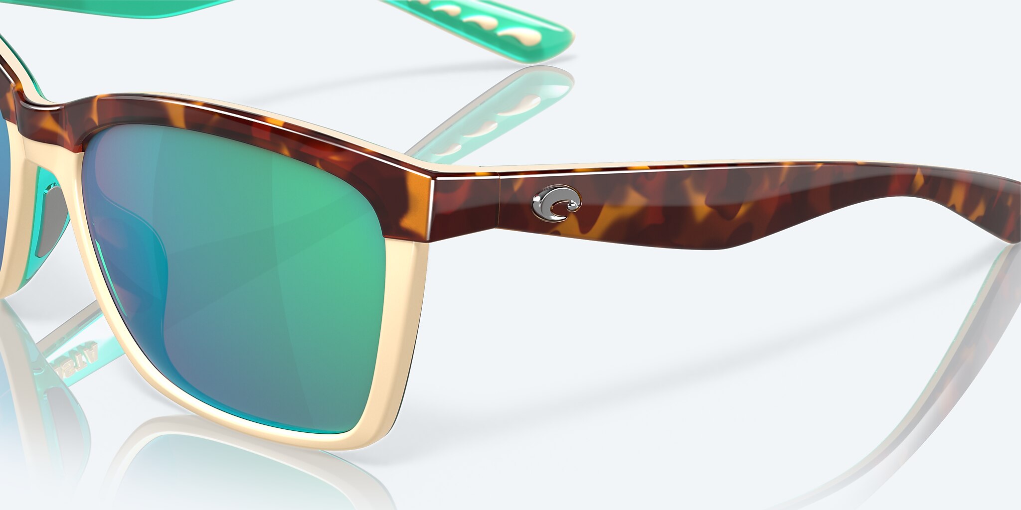 Sunglasses Costa Anaa S (55-16) with Green Mirror lens and Shiny Retro Tortoise/Cream/Mint frame Image 6 of 7