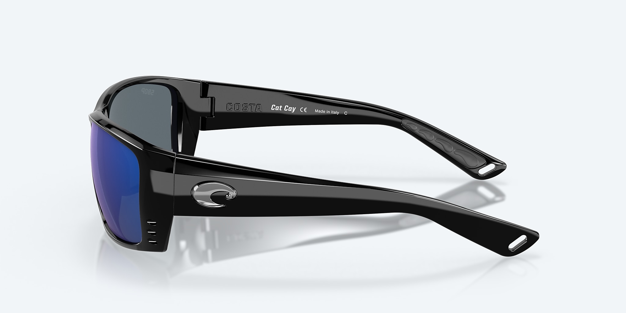 Sunglasses Costa Cat Cay M (61-10) with Blue Mirror lens and Shiny Black frame Image 3 of 7