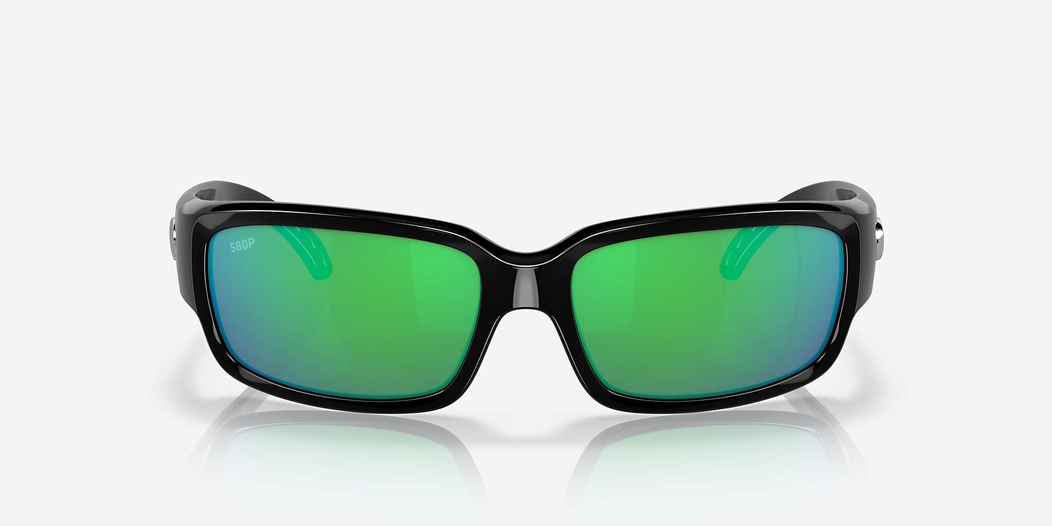 Lunettes de soleil Costa Caballito M (59-15) avec Effet miroir Vert verre et Noir brillant monture Image 2 de 7