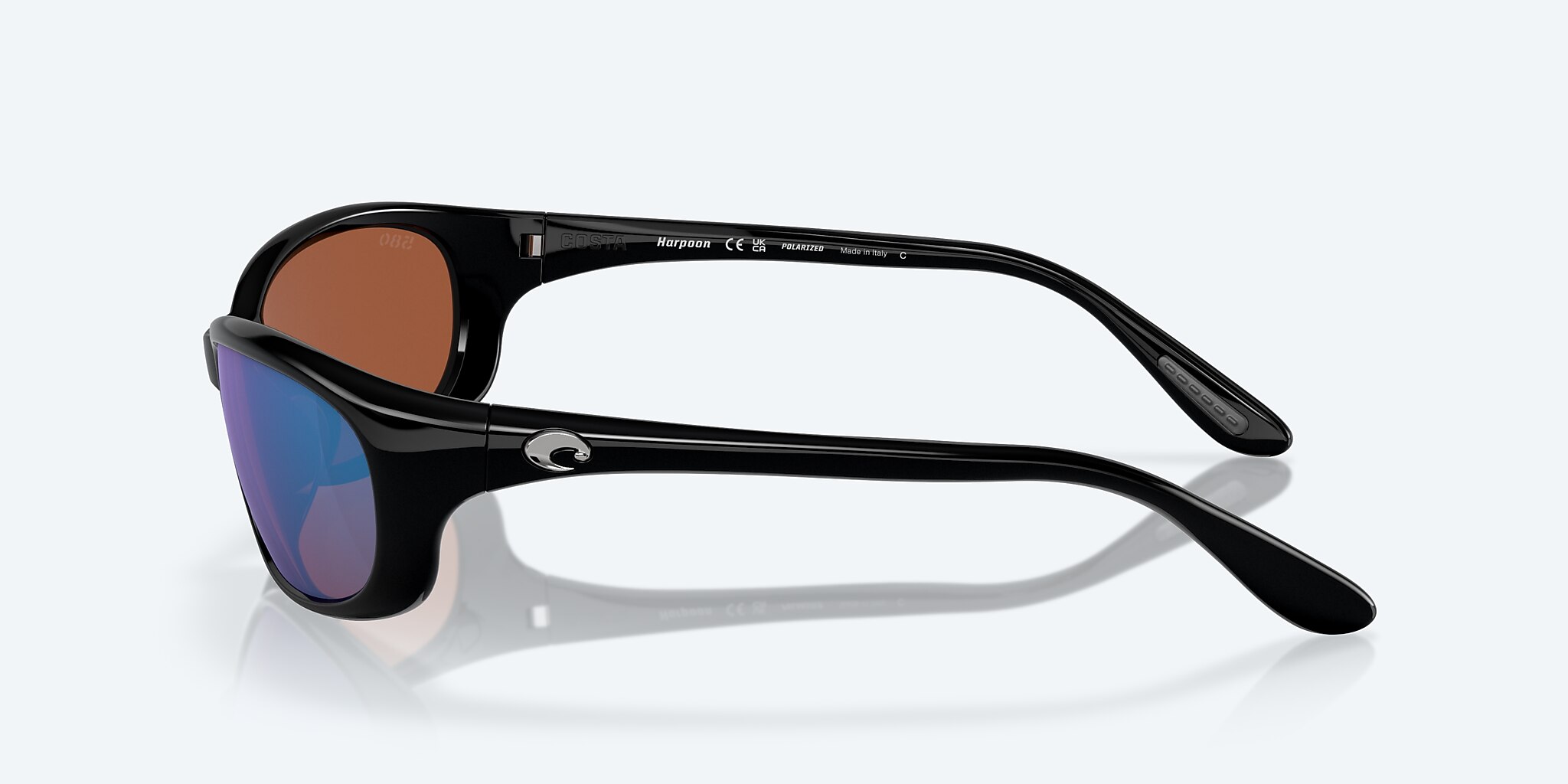 Sunglasses Costa Harpoon S (61-18) with Green Mirror lens and Shiny Black frame Image 3 of 7