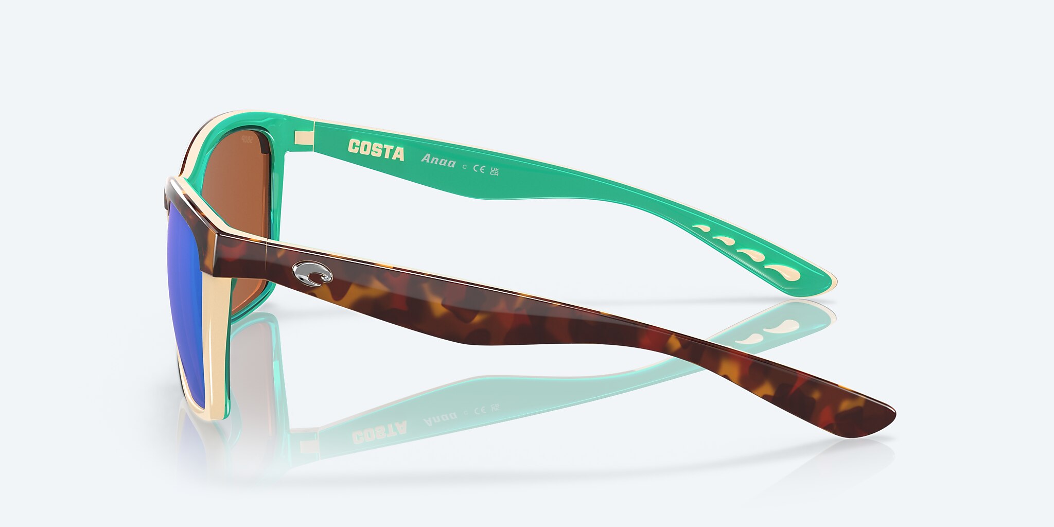 Sunglasses Costa Anaa S (55-16) with Green Mirror lens and Shiny Retro Tortoise/Cream/Mint frame Image 3 of 7