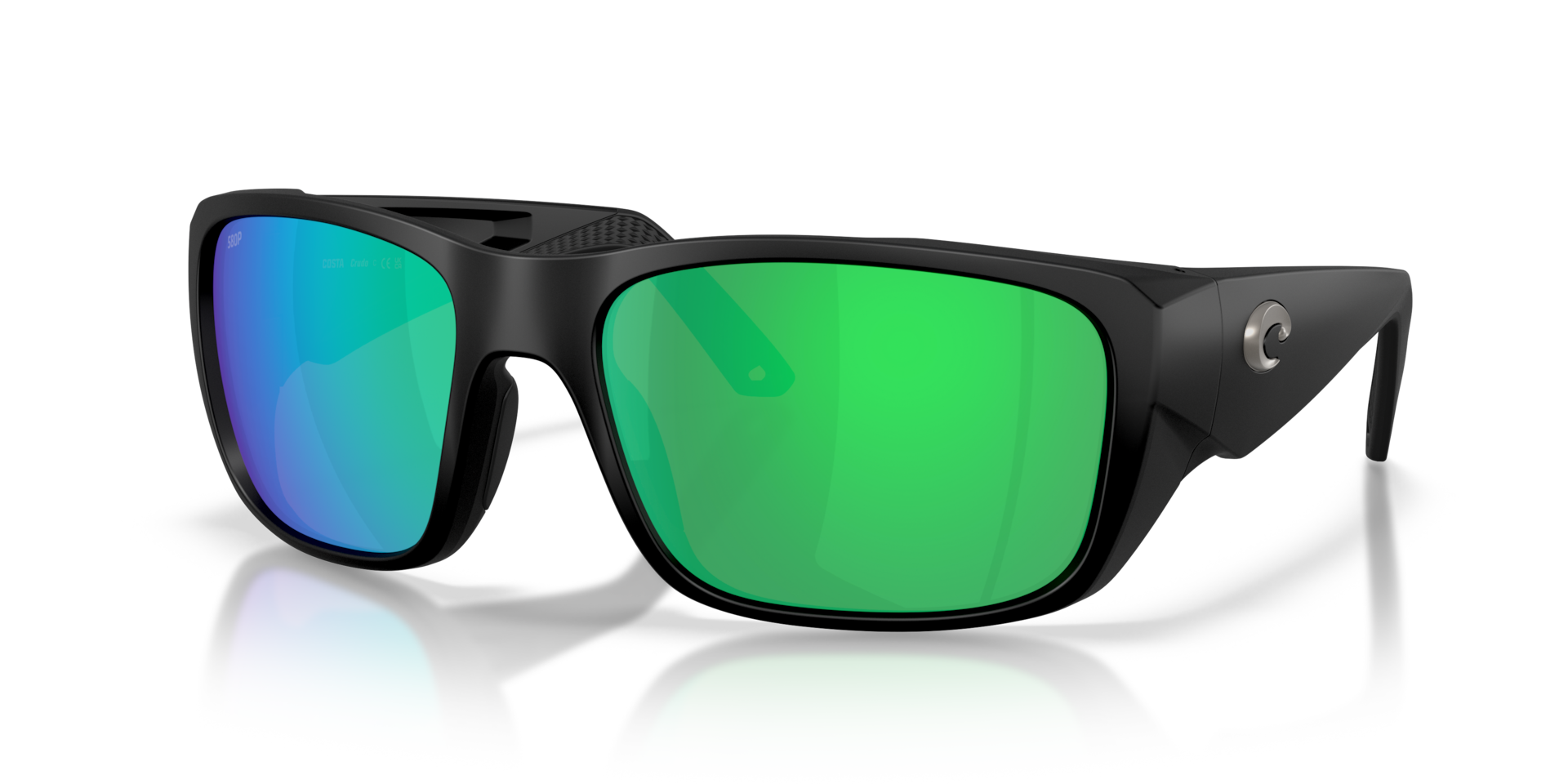 Costa Del Mar Performance Crudo Men's Matte Black XXL Frame Green Mirror 580P Polarized Lens Sunglasses 06S9136-91360364