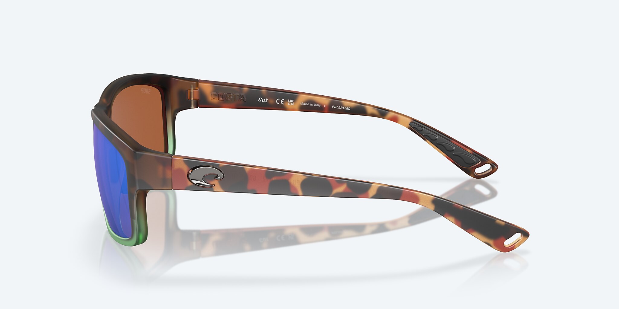 Sunglasses Costa Cut L (60-10) with Green Mirror lens and Matte Tortuga Fade frame Image 3 of 7