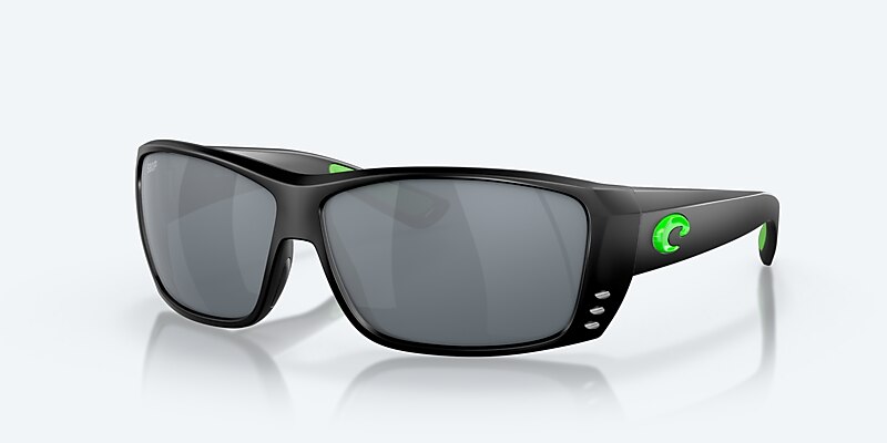 Sunglasses Costa Cat Cay M (61-10) with Gray Silver Mirror lens and Matte Black Green Logo frame Image 1 of 7