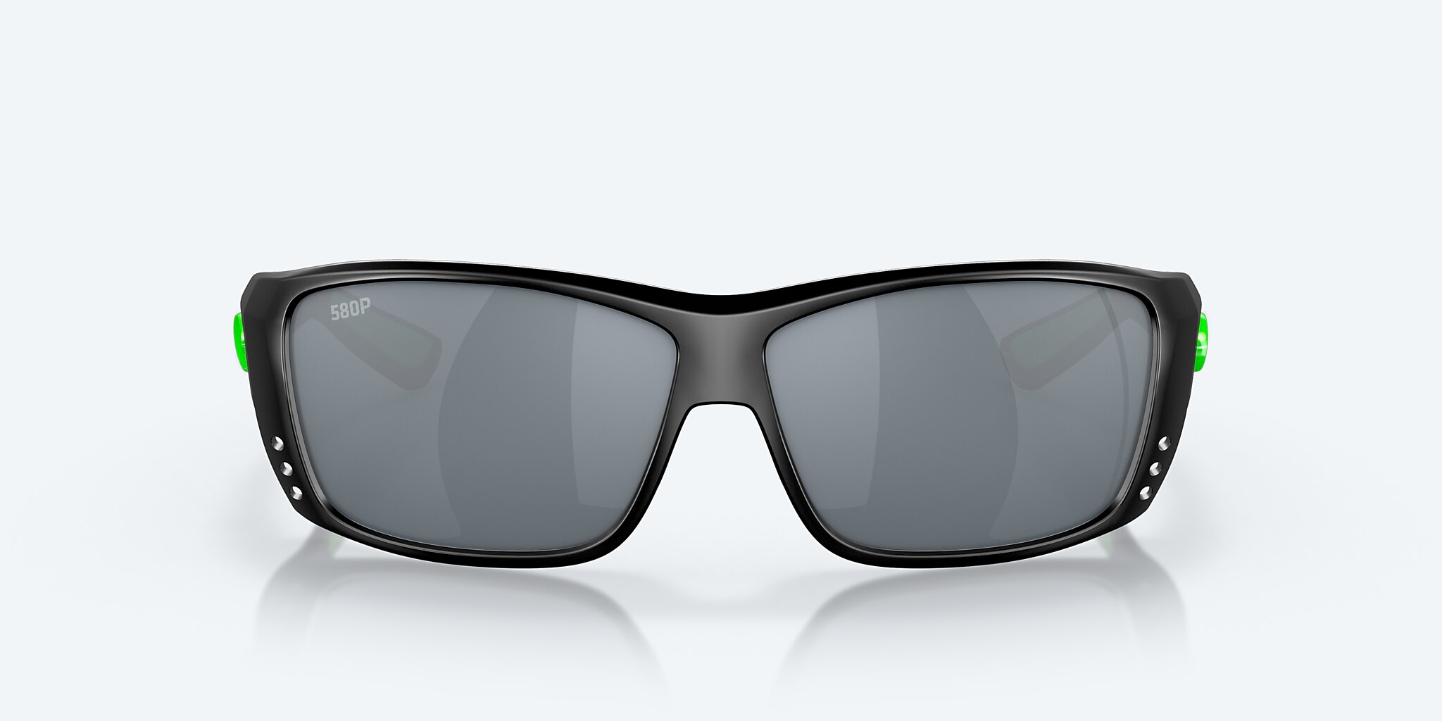 Sunglasses Costa Cat Cay M (61-10) with Gray Silver Mirror lens and Matte Black Green Logo frame Image 2 of 7
