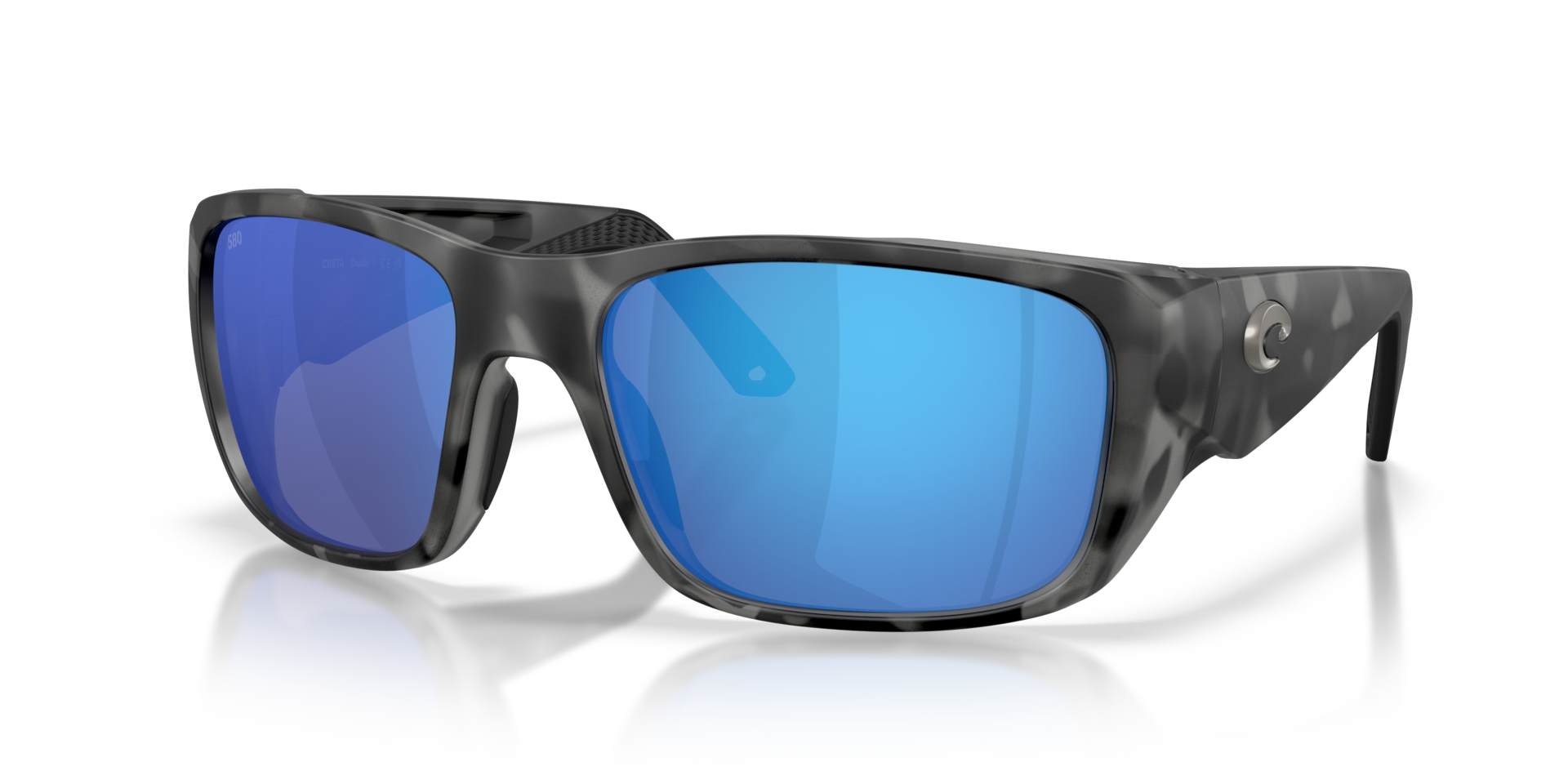Costa Del Mar Performance Crudo Men's Matte Tiger Shark XXL Frame Blue Mirror 580G Polarized Lens Sunglasses 06S9136-91360564