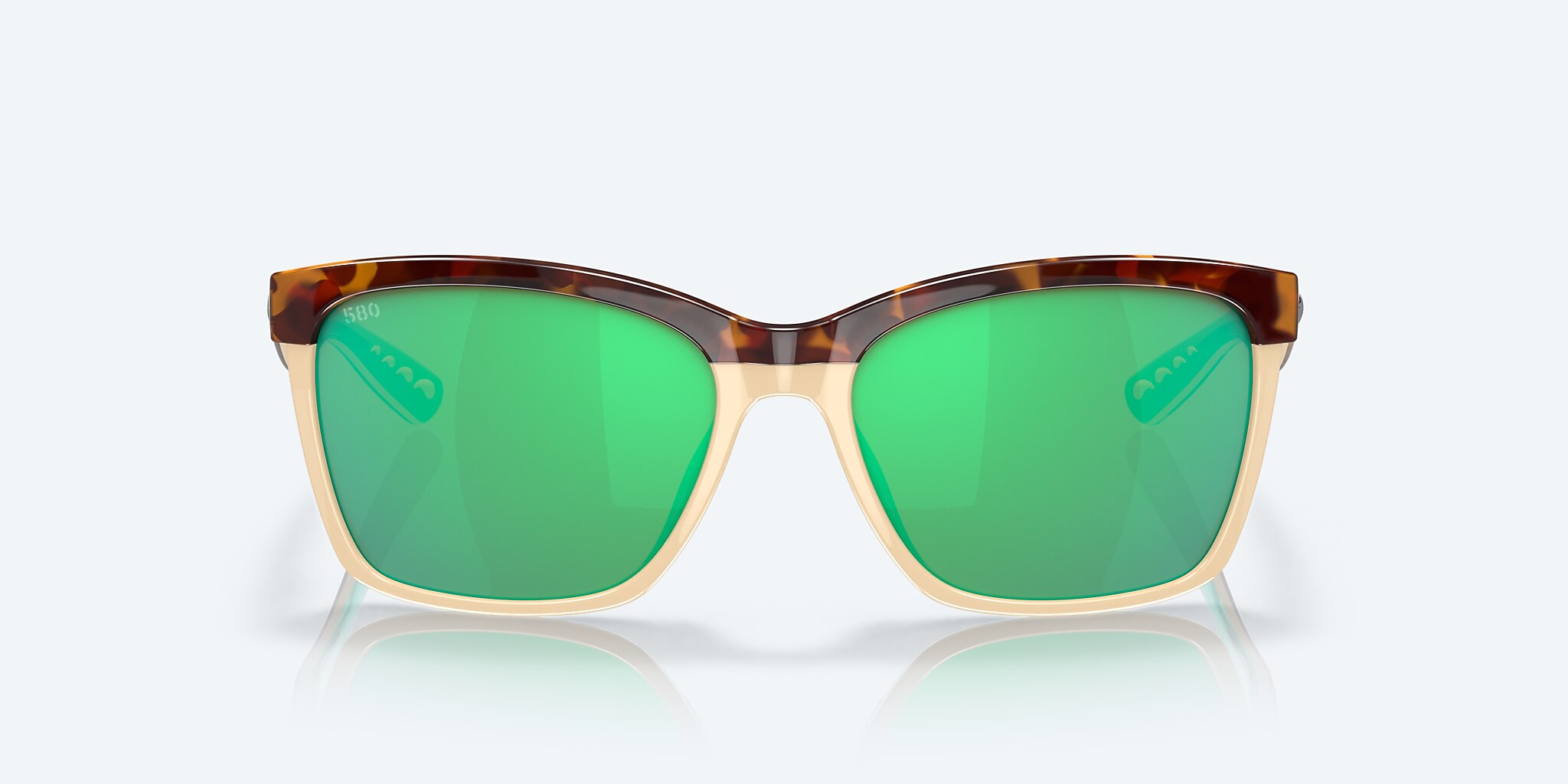 Sunglasses Costa Anaa S (55-16) with Green Mirror lens and Shiny Retro Tortoise/Cream/Mint frame Image 2 of 7