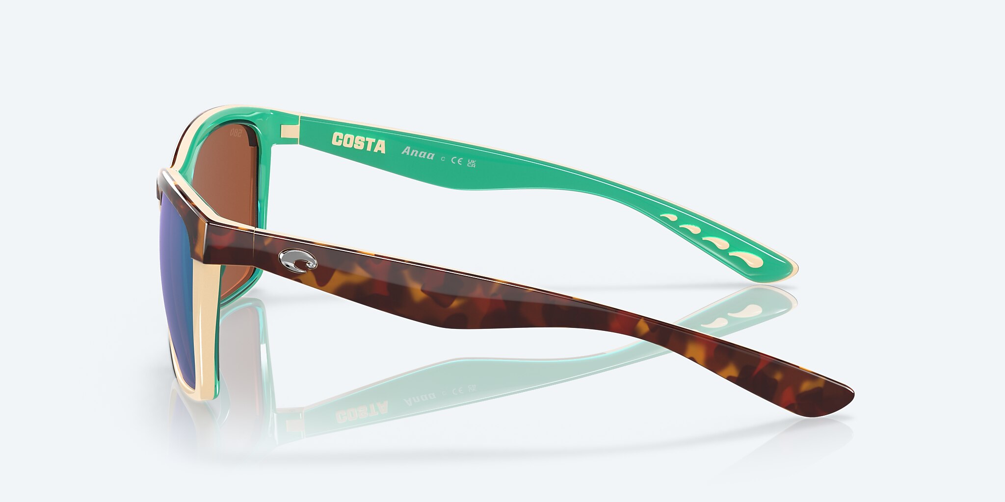 Sunglasses Costa Anaa S (55-16) with Green Mirror lens and Shiny Retro Tortoise/Cream/Mint frame Image 3 of 7