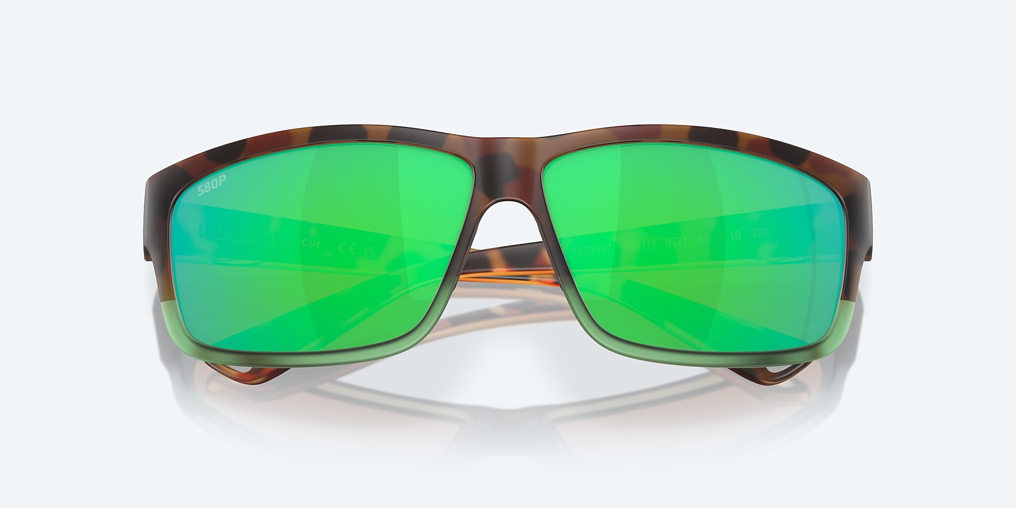Sunglasses Costa Cut L (60-10) with Green Mirror lens and Matte Tortuga Fade frame Image 5 of 7