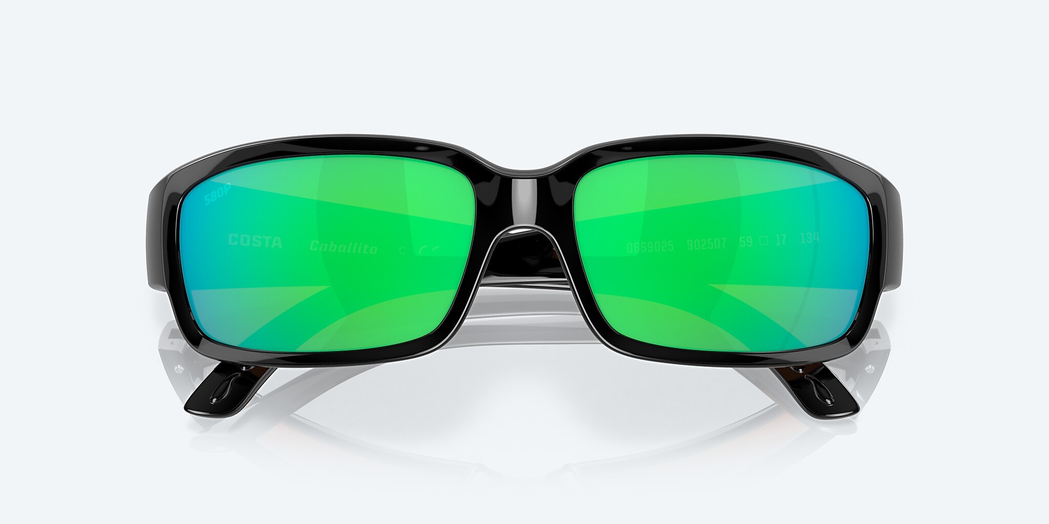 Lunettes de soleil Costa Caballito M (59-15) avec Effet miroir Vert verre et Noir brillant monture Image 5 de 7