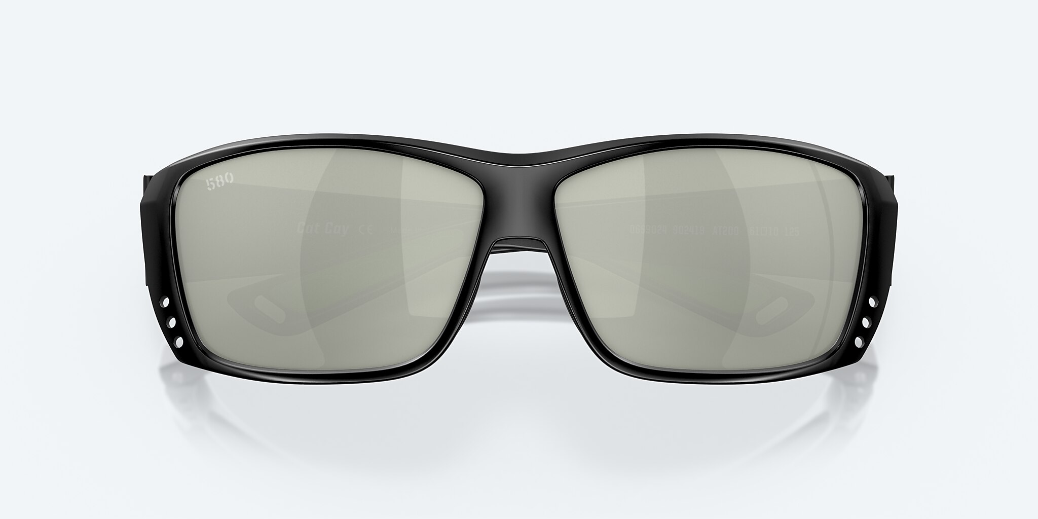 Sunglasses Costa Cat Cay M (61-10) with Gray Silver Mirror lens and Matte Black Green Logo frame Image 5 of 7