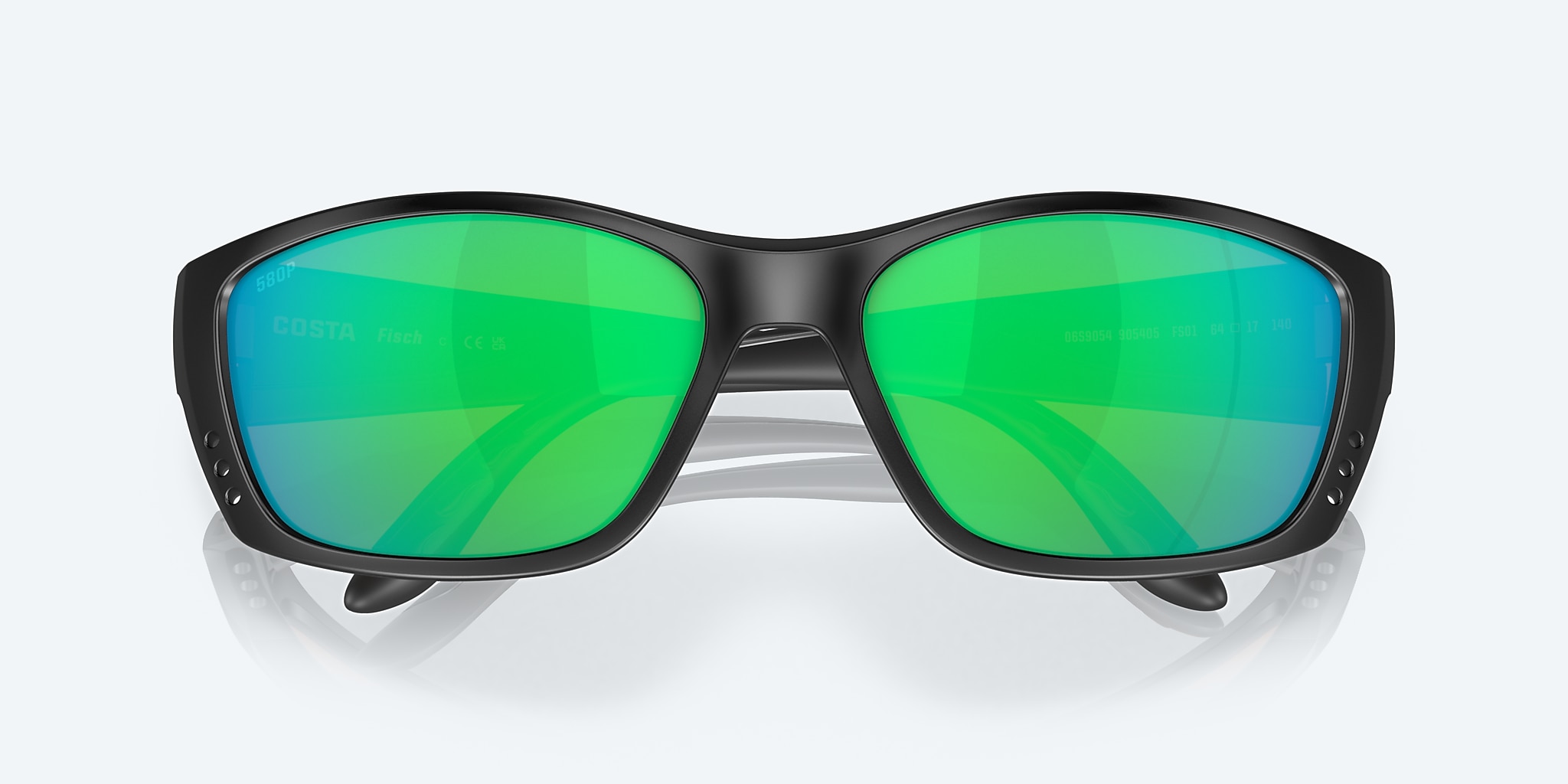 Sunglasses Costa Fisch XL (64-17) with Green Mirror lens and Blackout frame Image 5 of 7