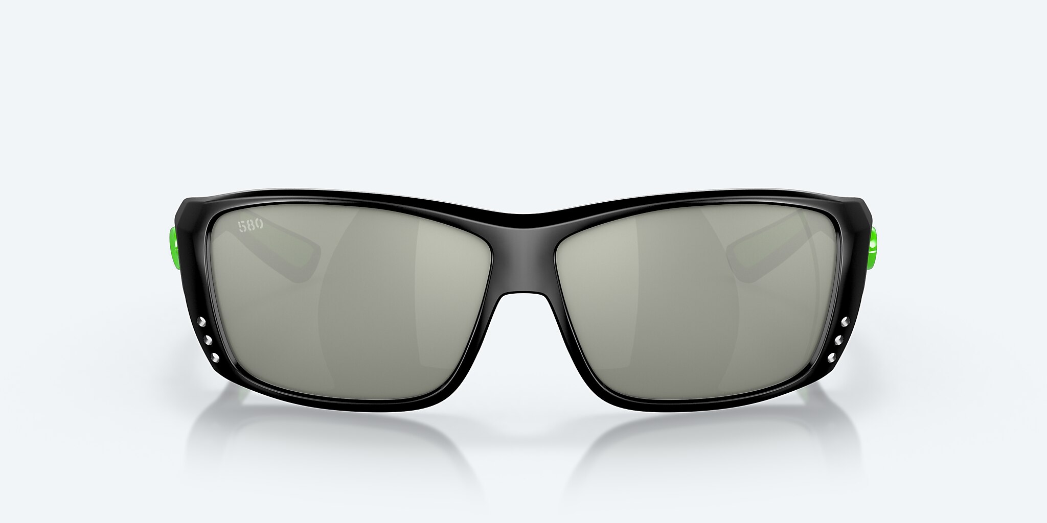 Sunglasses Costa Cat Cay M (61-10) with Gray Silver Mirror lens and Matte Black Green Logo frame Image 2 of 7
