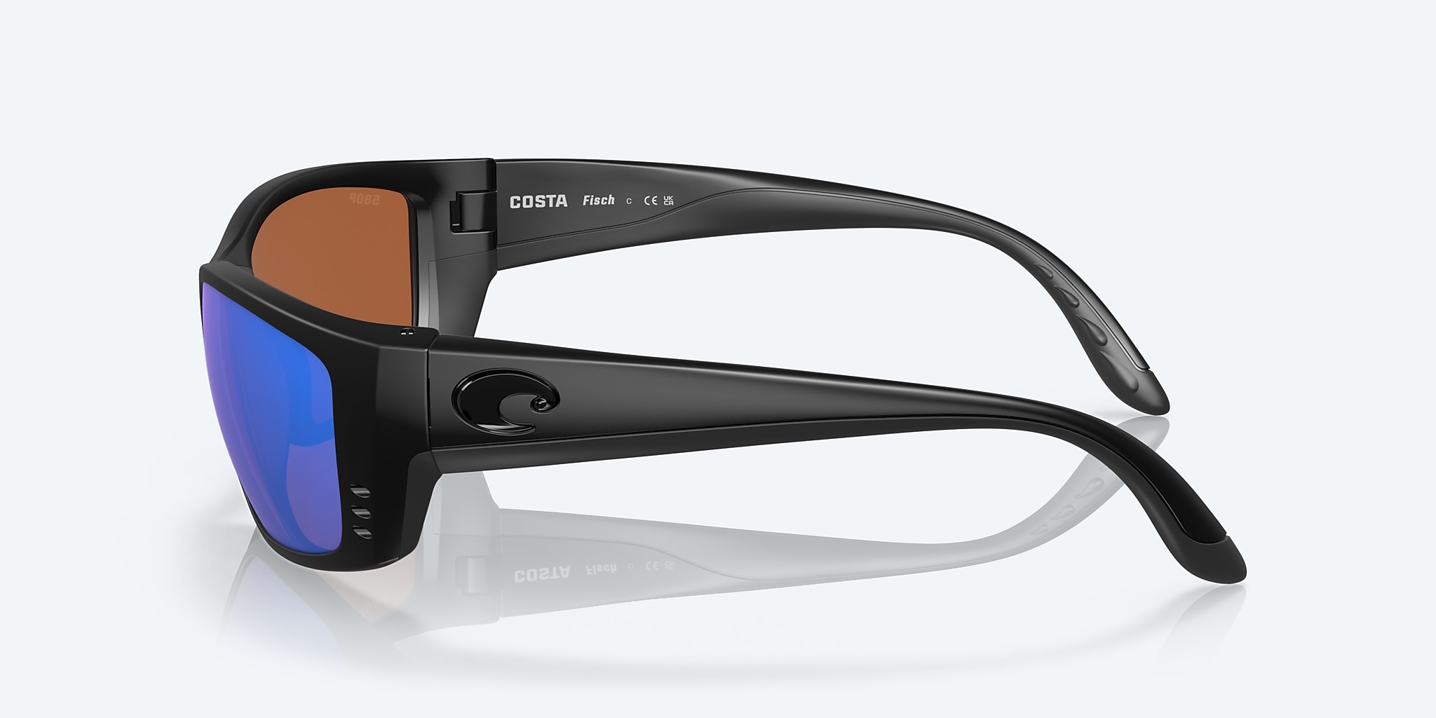 Sunglasses Costa Fisch XL (64-17) with Green Mirror lens and Blackout frame Image 3 of 7