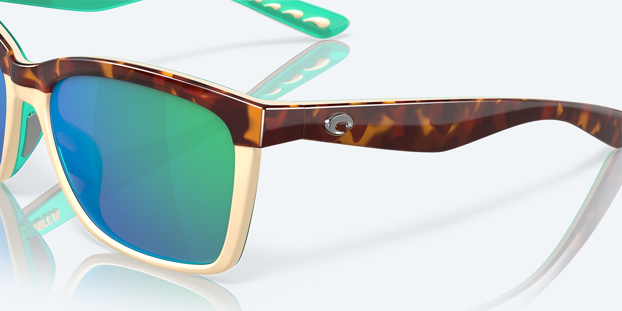 Sunglasses Costa Anaa S (55-16) with Green Mirror lens and Shiny Retro Tortoise/Cream/Mint frame Image 6 of 7