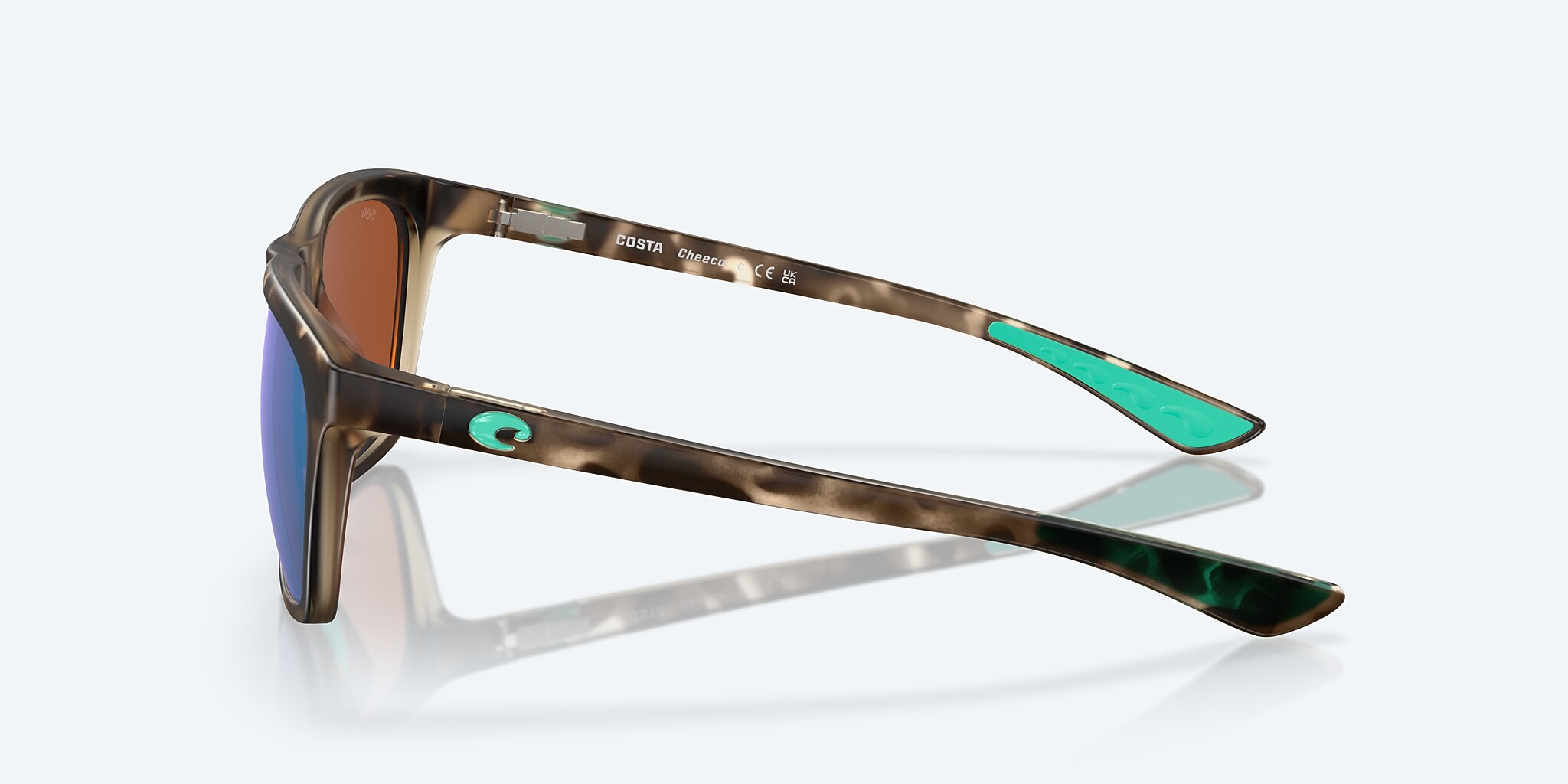 Sunglasses Costa Cheeca XL (57-17) with Green Mirror lens and Matte Shadow Tortoise frame Image 3 of 7