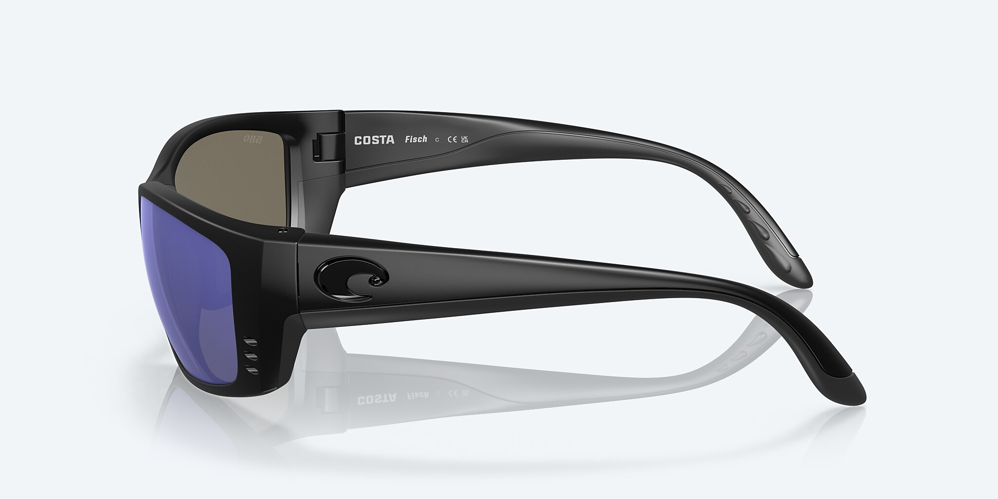 Sunglasses Costa Fisch XL (64-17) with Blue Mirror lens and Blackout frame Image 3 of 7